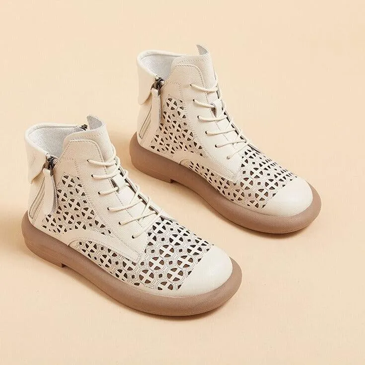 Women's Casual Shoes GC213: Hollow Out Flat Ankle Boots Sneakers